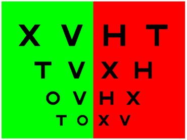 Comparación de letras sobre fondos rojo y verde